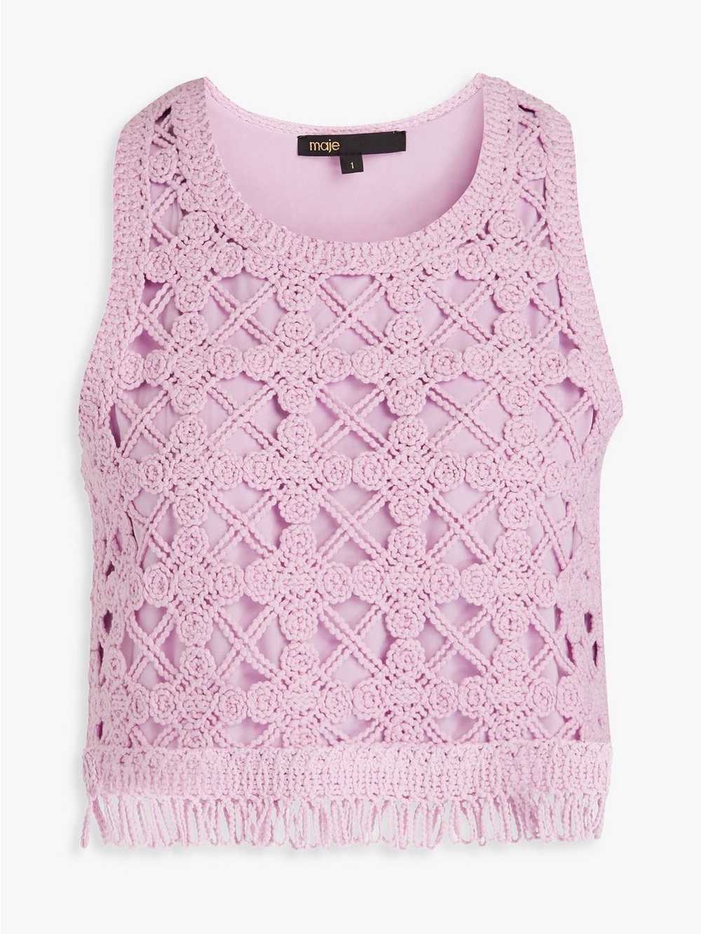 Maje Cropped fringed crocheted cotton top - Size 2 US Size 6